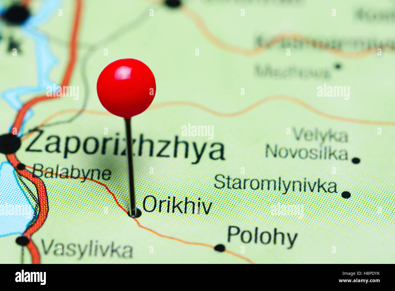 Orikhiv imperniata su una mappa dell'Ucraina Foto Stock