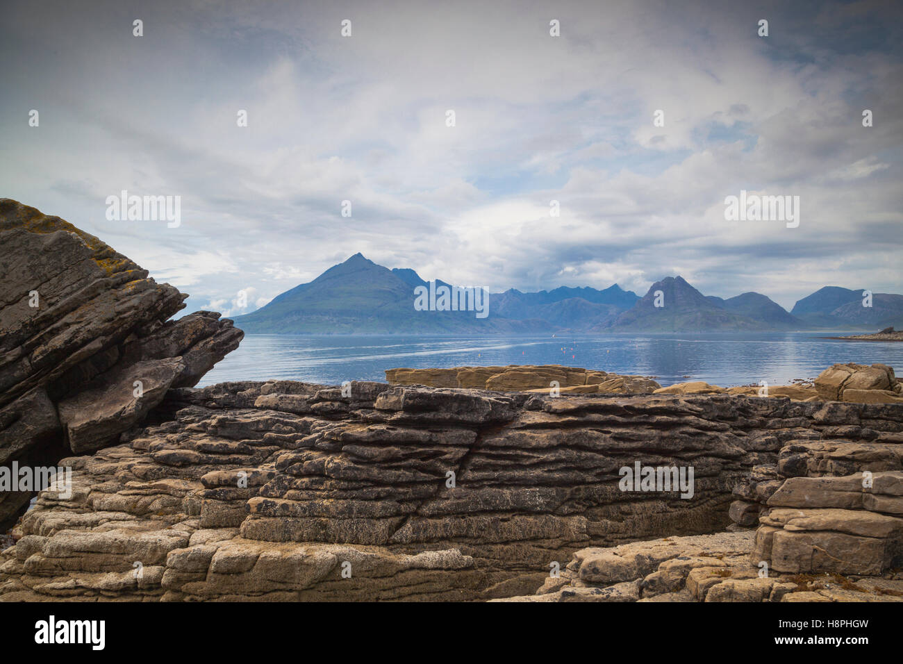 Black Cullin montagne da Elgol, Isola di Skye in Scozia Foto Stock