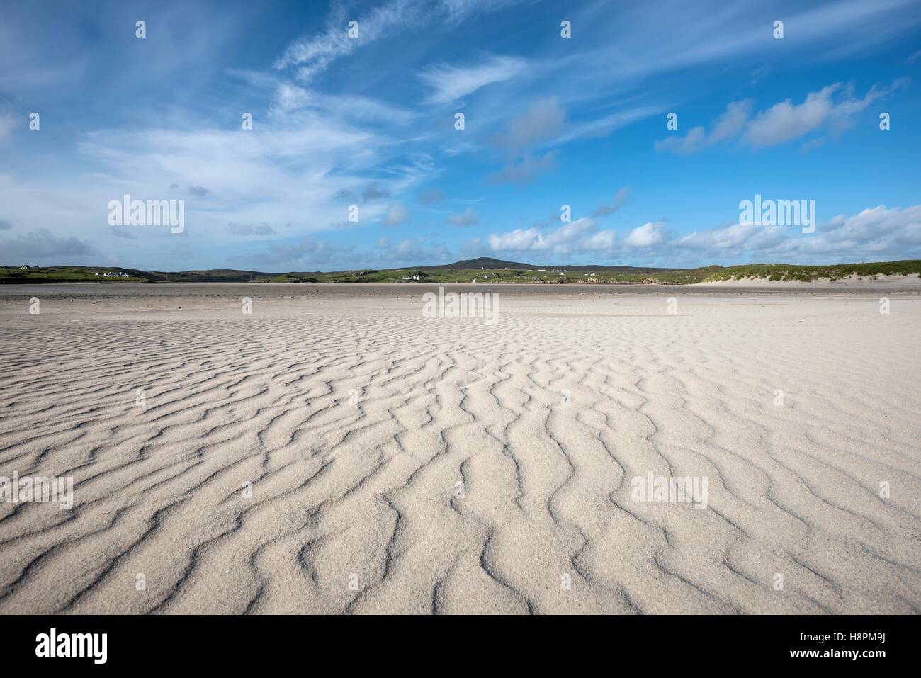 Modello di onda nella sabbia, Uig beach, Ebridi Esterne, Isle of Harris, Scotland, Regno Unito Foto Stock
