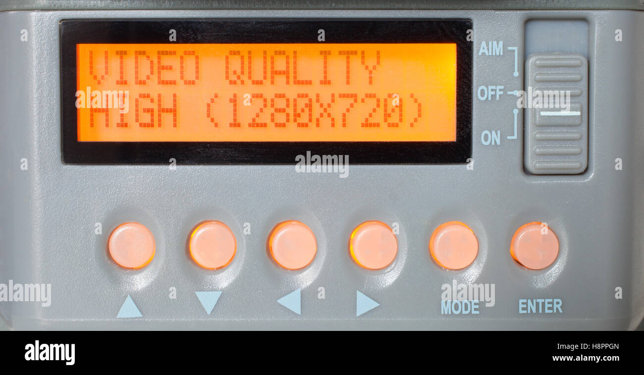 Impostazioni di qualità per il video realizzato su una telecamera di gioco Foto Stock