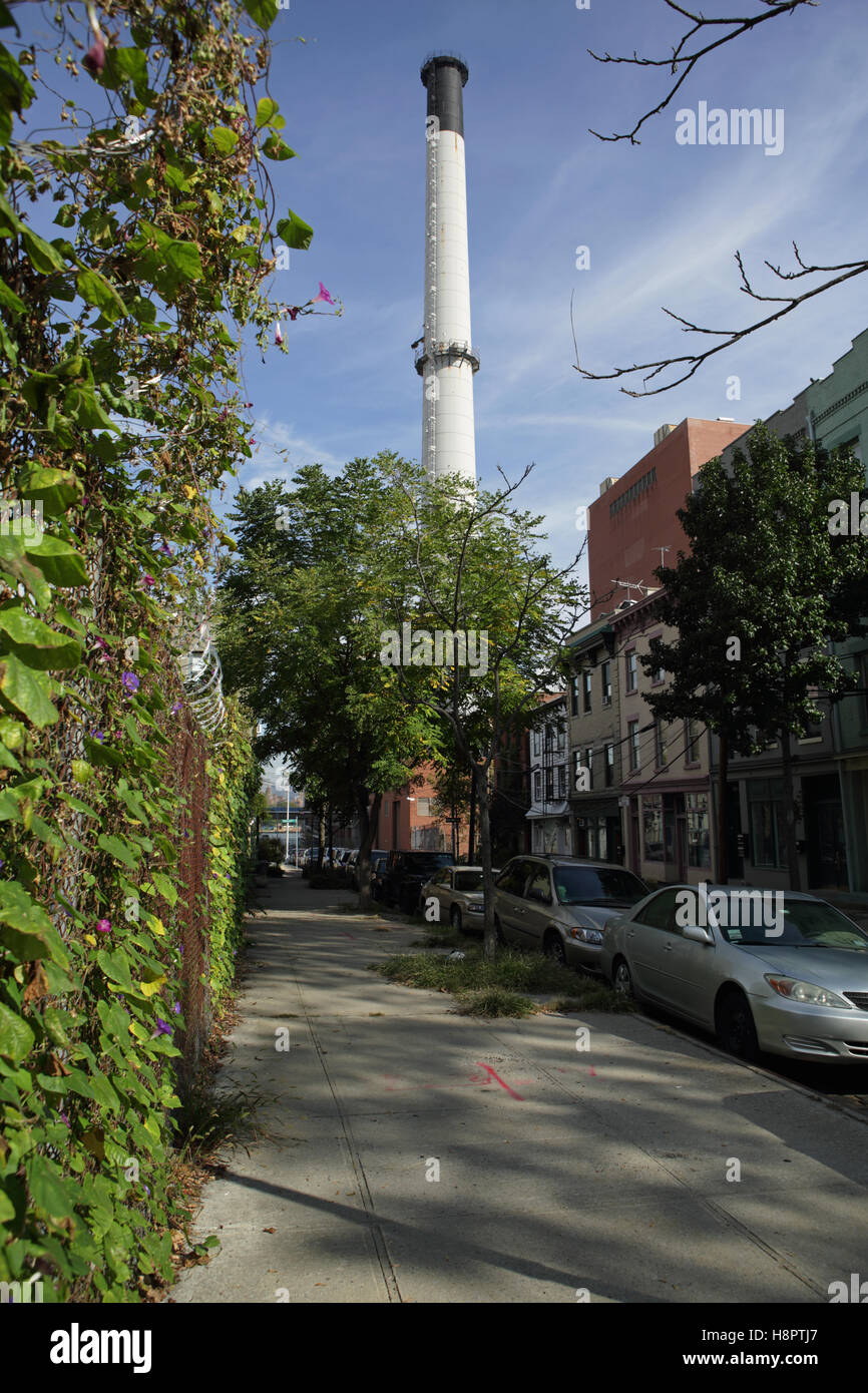 Vecchie case sulla via di Hudson in aceto Hill, Brooklyn, New York Foto Stock