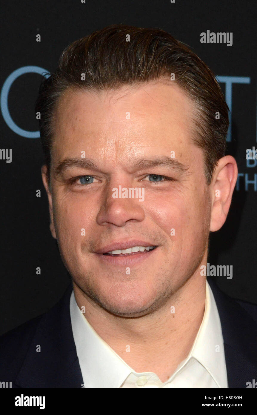 Beverly Hills, Ca. Xiv Nov, 2016. Matt Damon alla premiere di Amazon Studios 'Manchester dal mare" a Samuel Goldwyn Theatre il 14 novembre 2016 a Beverly Hills, la California. Credito: David Edwards/media/punzone Alamy Live News Foto Stock