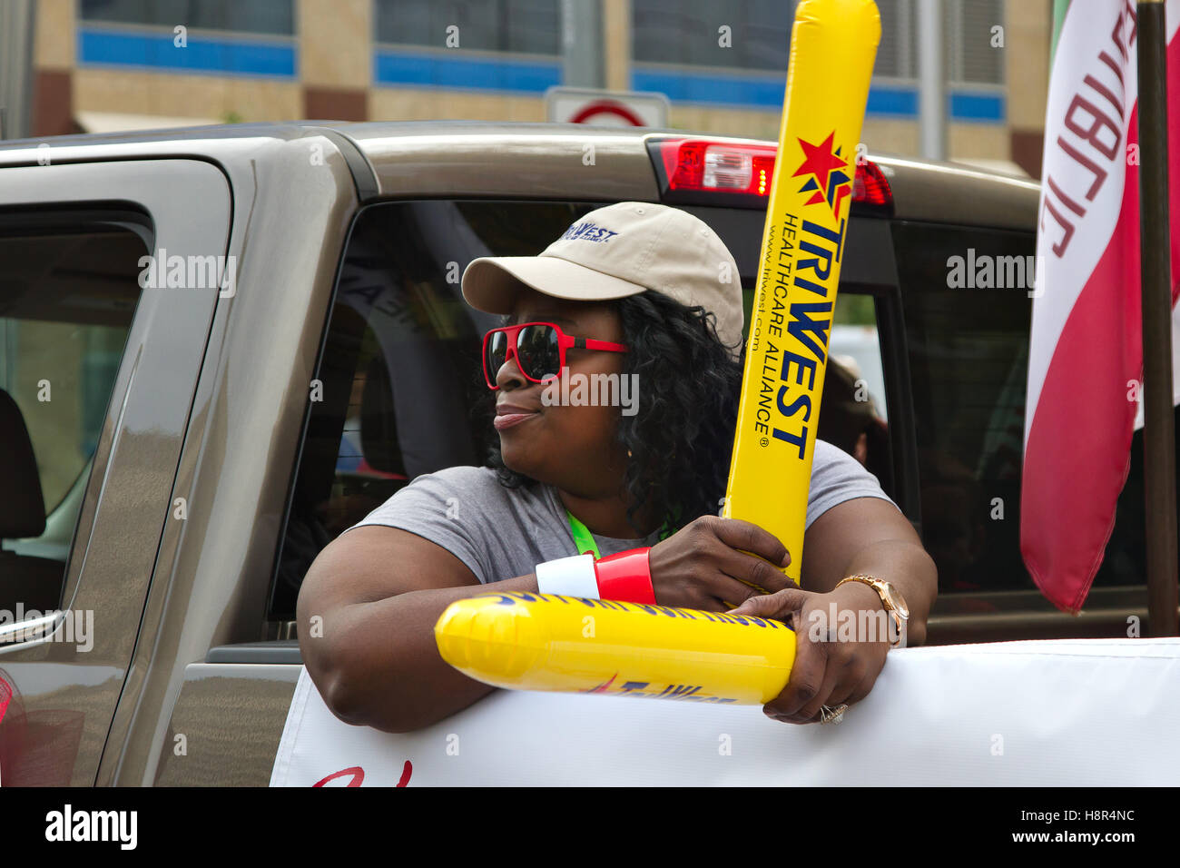 Senzatetto Vet at Sacramento Veteran's parata del giorno Foto Stock