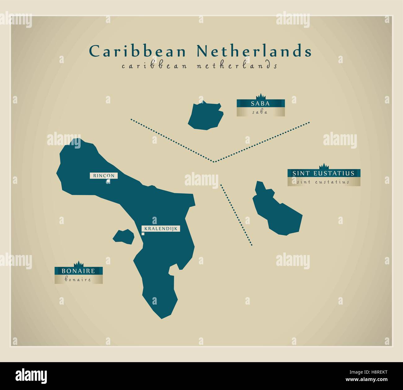 Mappa moderno - Caraibi Paesi Bassi dettagli Illustrazione Vettoriale
