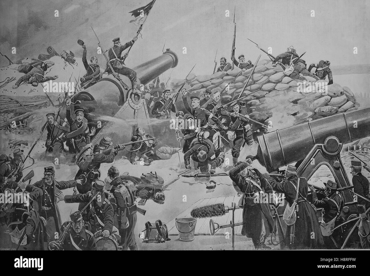 La battaglia di Dybba? Dueppeler Schanzen, era la chiave per la battaglia della Seconda guerra dello Schleswig e avvenuto la mattina del 18 aprile 1864 dopo un assedio a partire dal 7 aprile. Foto Stock