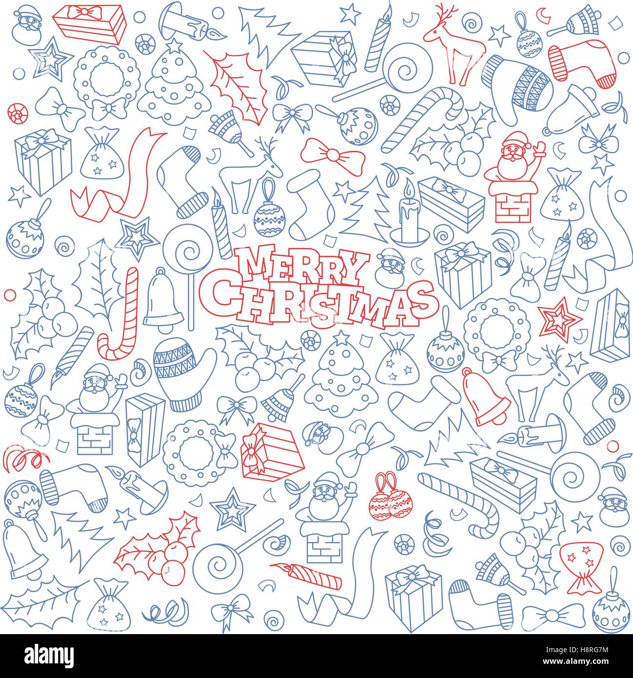 Astratta disegnata a mano il Natale doodle set. Illustrazione Vettoriale