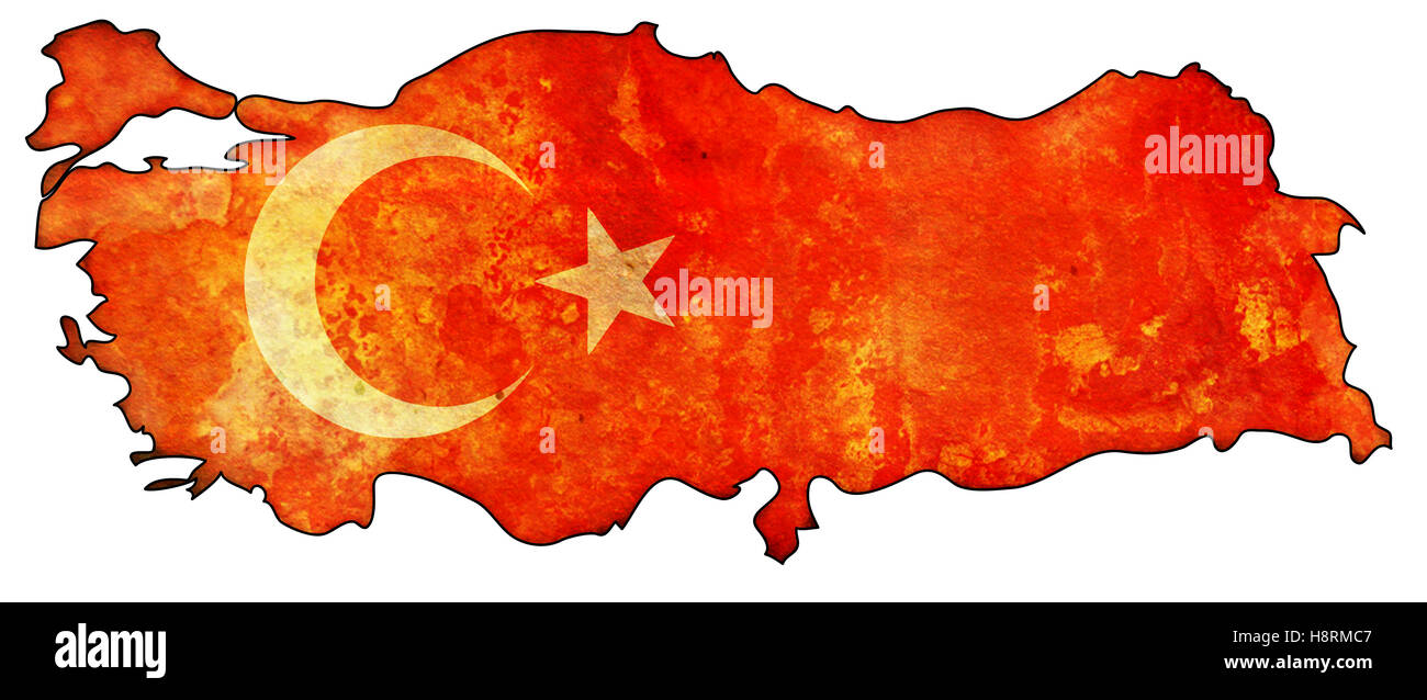 Mappa vecchia della Turchia con la bandiera del paese territorio Foto Stock