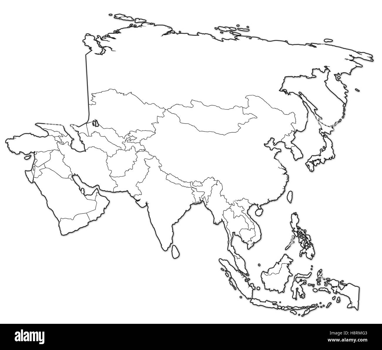 Vecchia mappa politica dell'Asia con le bandiere Foto stock - Alamy
