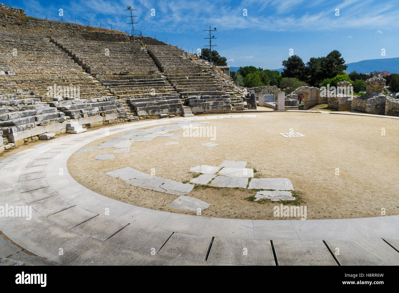 Resti del teatro all'antica città di Filippi, Grecia, Europa Foto Stock