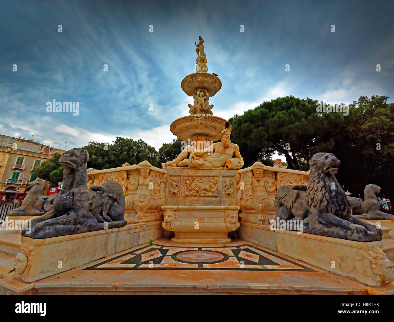 Messina piazza principale i Lions e la Fontana di Orione Foto Stock