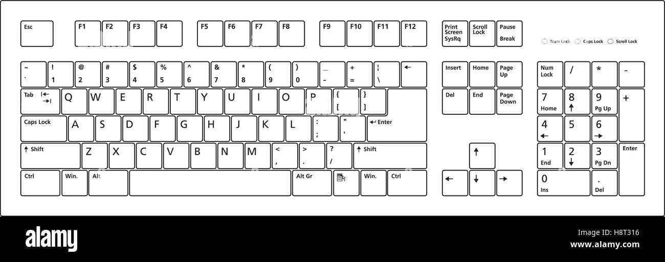 104 tasti tastiera PC, layout in formato vettoriale Immagine e Vettoriale -  Alamy
