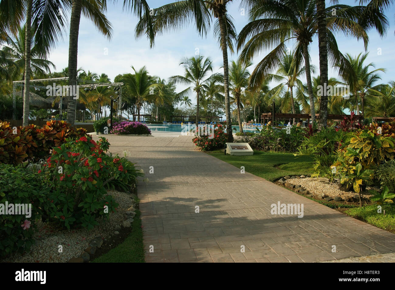 Area dell'hotel. Dreams La Romana Resort and Spa. Bayahibe, La Altagracia Provincia, Repubblica Dominicana, Mar dei Caraibi Foto Stock