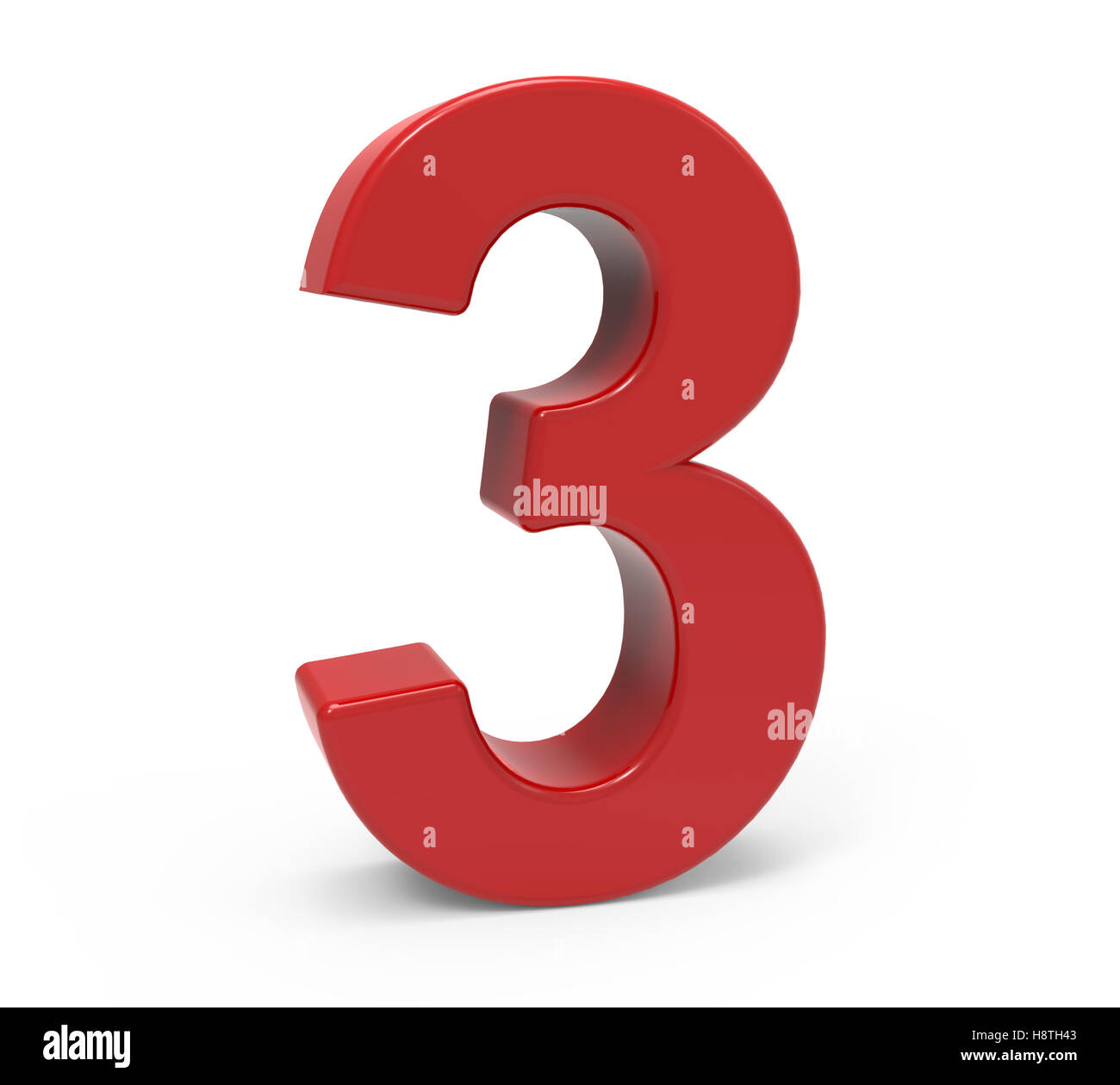 Inclinazione sinistra 3d rendering numero rosso 3 isolato sfondo bianco Foto Stock