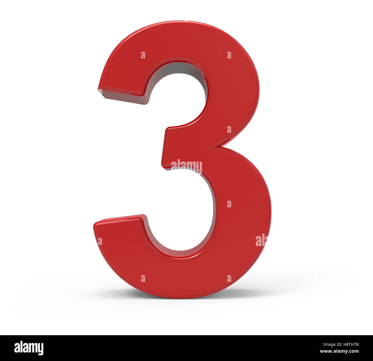 3D rendering numero rosso 3 isolato sfondo bianco Foto Stock