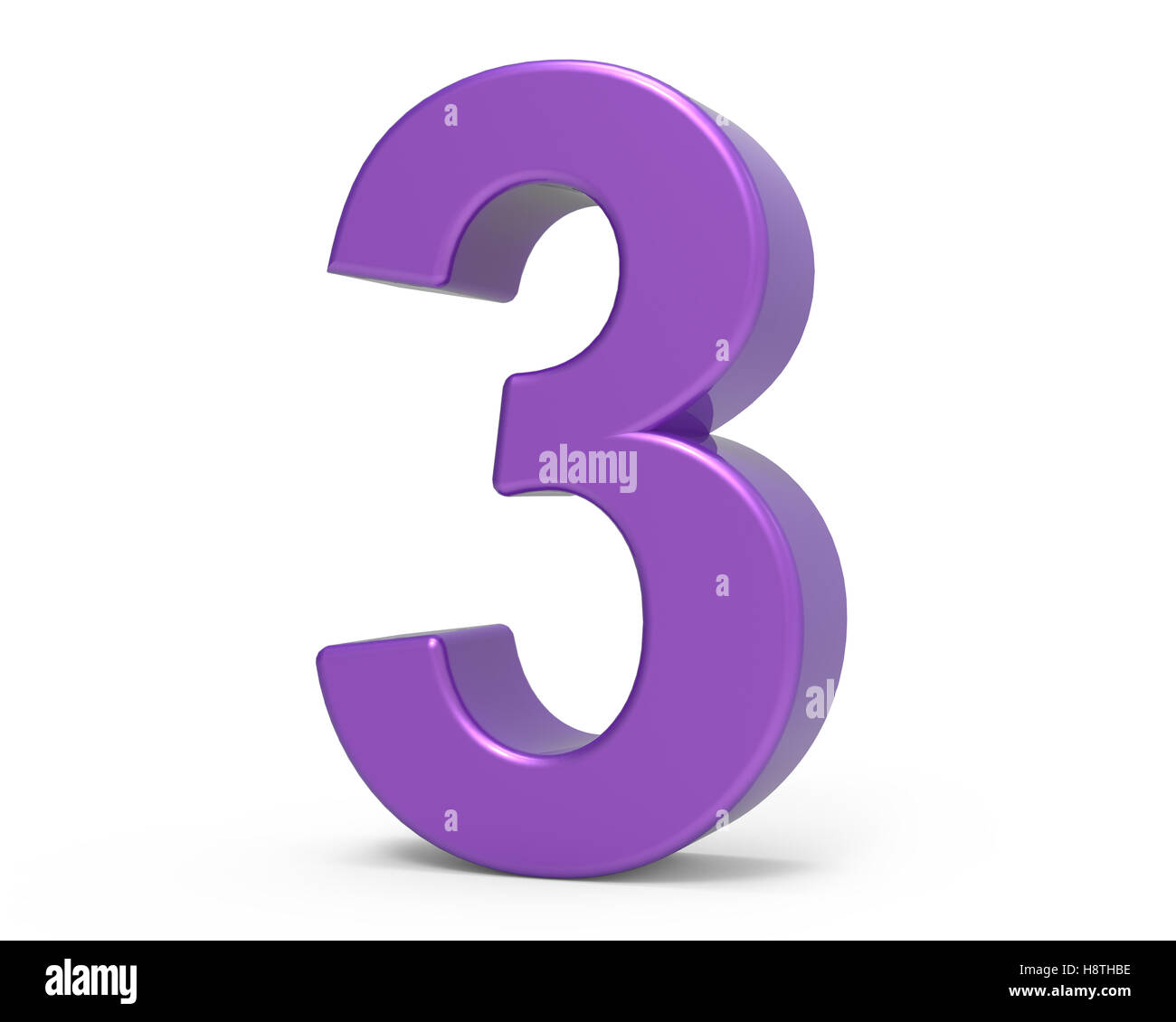 Inclinazione destra 3d rendering viola numero 3 isolato sfondo bianco Foto Stock