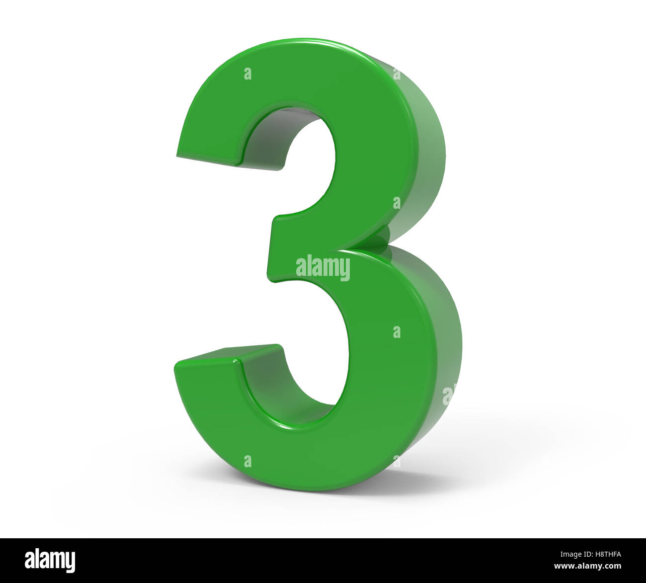 Inclinazione destra 3d rendering numero verde 3 isolato sfondo bianco Foto Stock