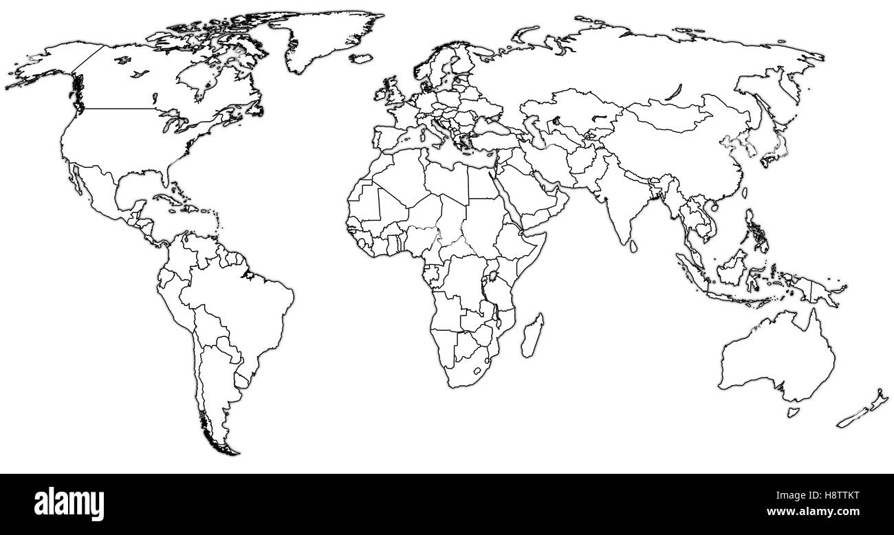 Vecchia mappa politica del mondo con bandiere nazionali Foto Stock
