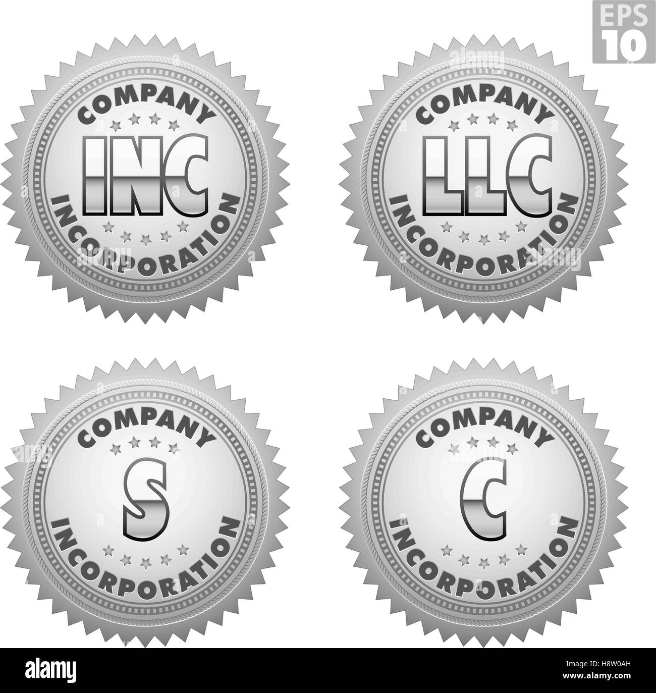 Argento o platino burst, le etichette Certificato di incorporazione, LLC, S-corp, C-corp, Illustrazione Vettoriale