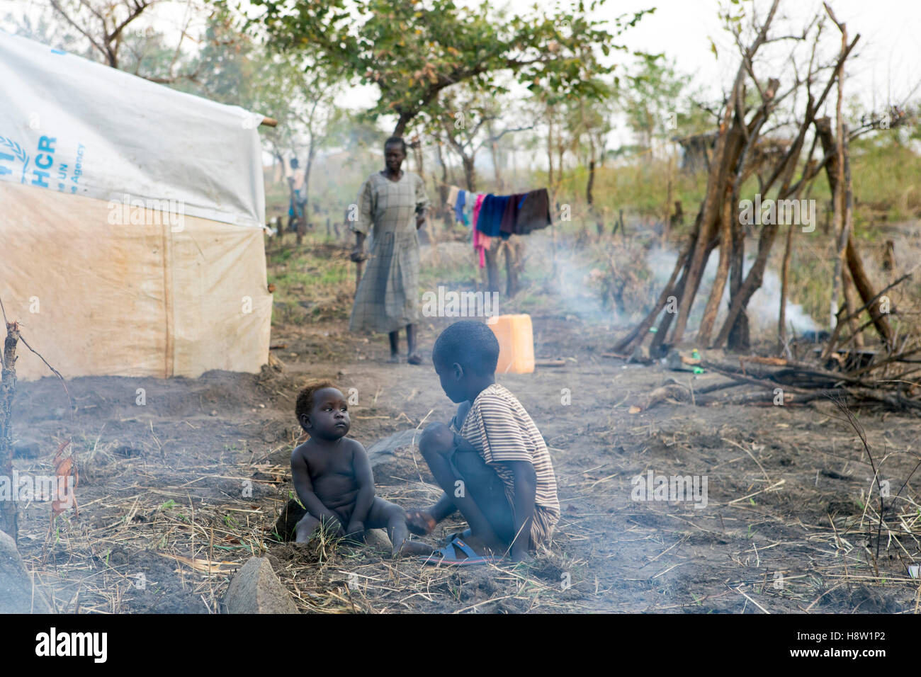 Agogo, UNHCR nei campi per i rifugiati da South-Sudan, situato a 5 km dalla città di Adjumani nel North-Uganda. Nov, 2016. Foto Stock