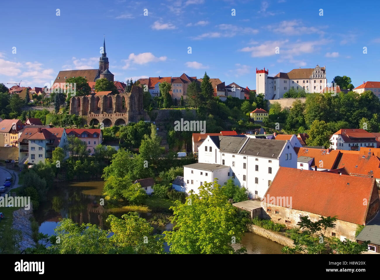 Bautzen Ortenburg und Nicolaikirchenruine in der Oberlausitz - castello Ortenburg e St Nikolai Chiesa rovina, Bautzen, Sassonia, fino Foto Stock