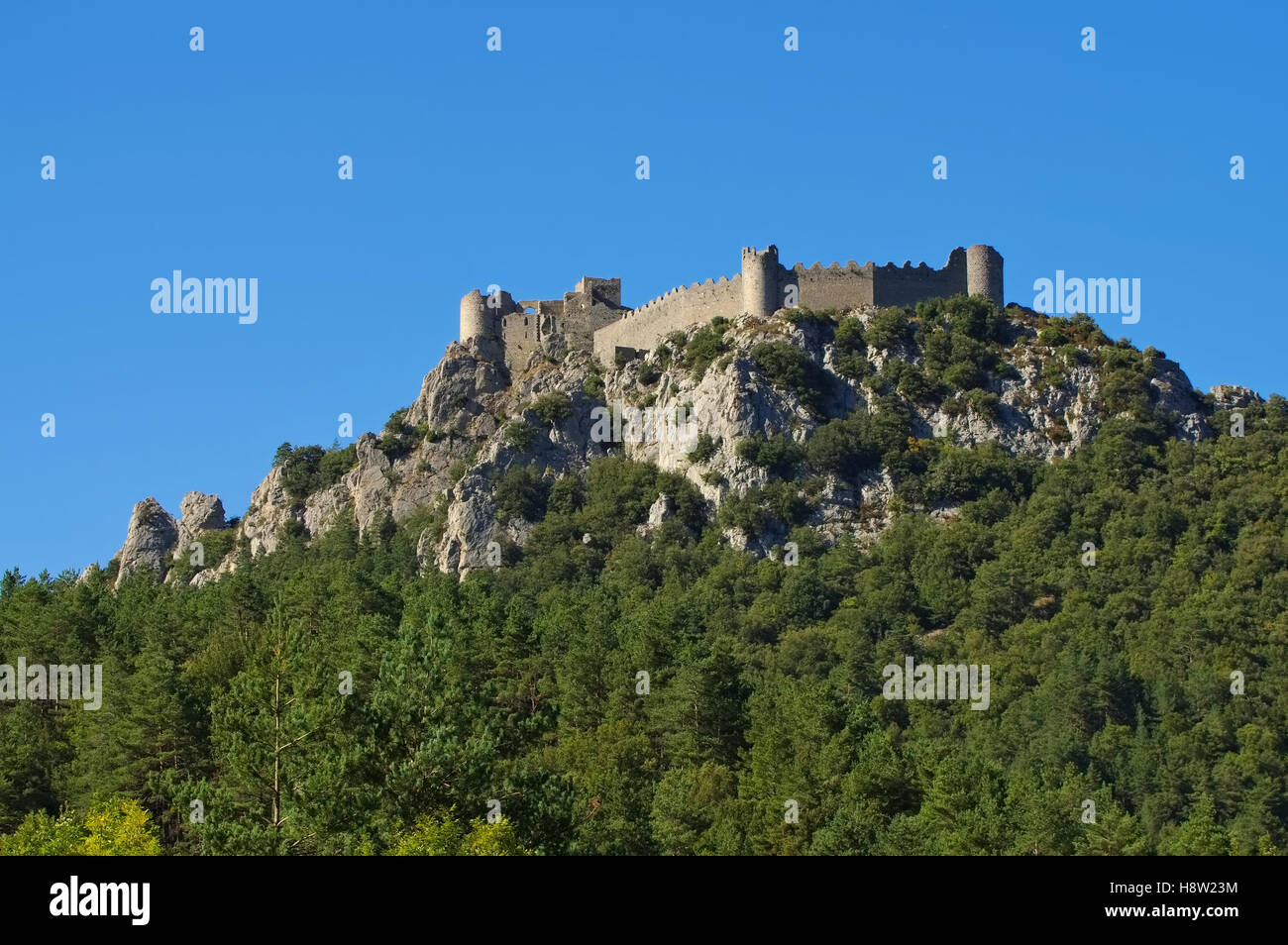 Burg Puilaurens im Süden Frankreichs - castello cathare Puilaurens nel sud della Francia Foto Stock