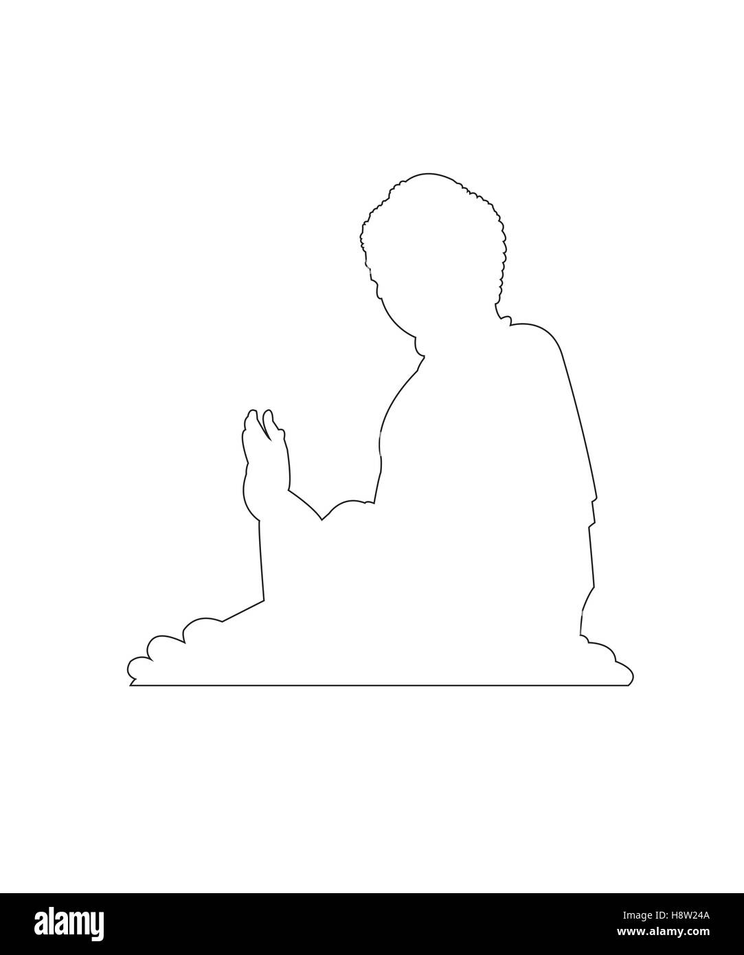 Grande statua del Buddha sulla montagna di Hong Kong Percorso su sfondo bianco Illustrazione Vettoriale