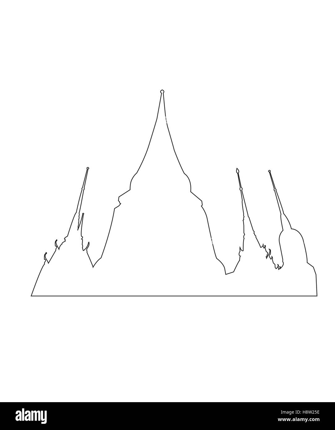 Tempio thailandese percorso su sfondo bianco Illustrazione Vettoriale