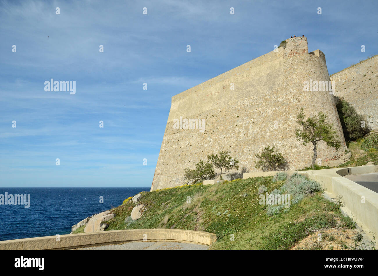 Parete Fortiried dell'antica fortezza in Calvi Foto Stock