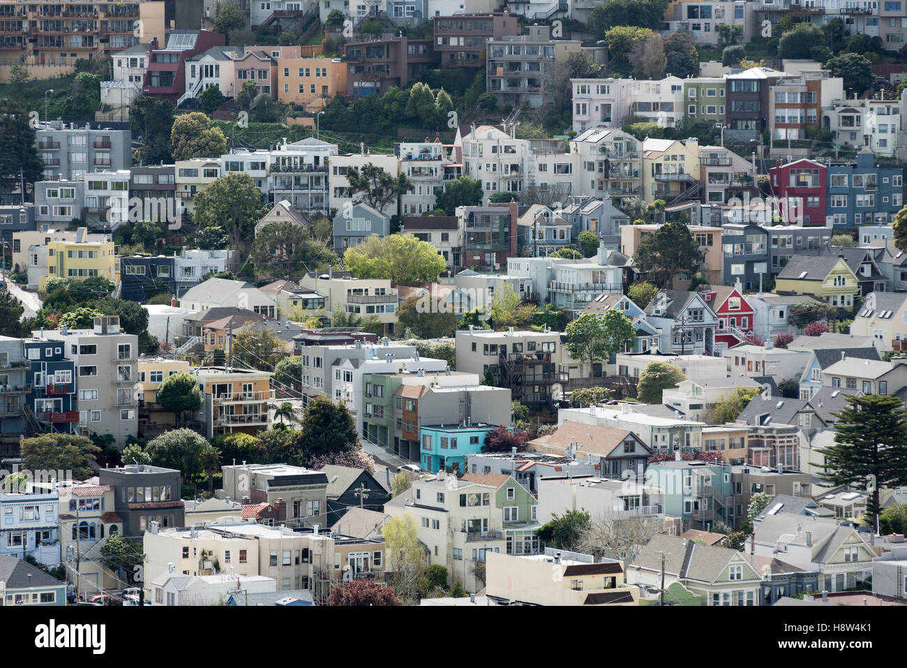 Vista generale della zona residenziale di San Francisco, CA, Stati Uniti d'America Foto Stock