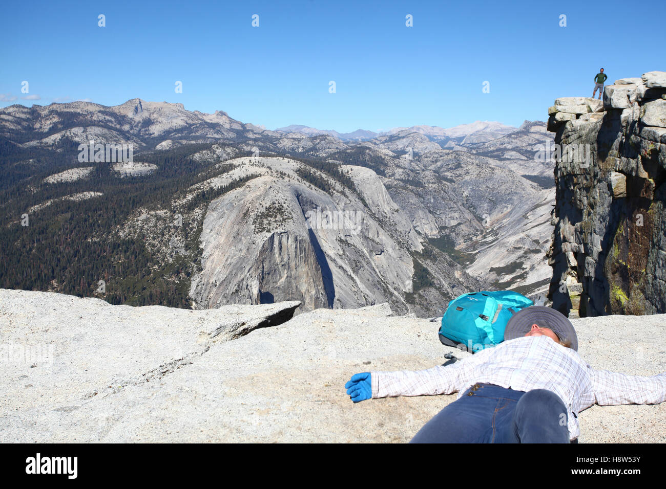 Arrampicata Half Dome rock al parco nazionale di Yosemite, California USA Foto Stock