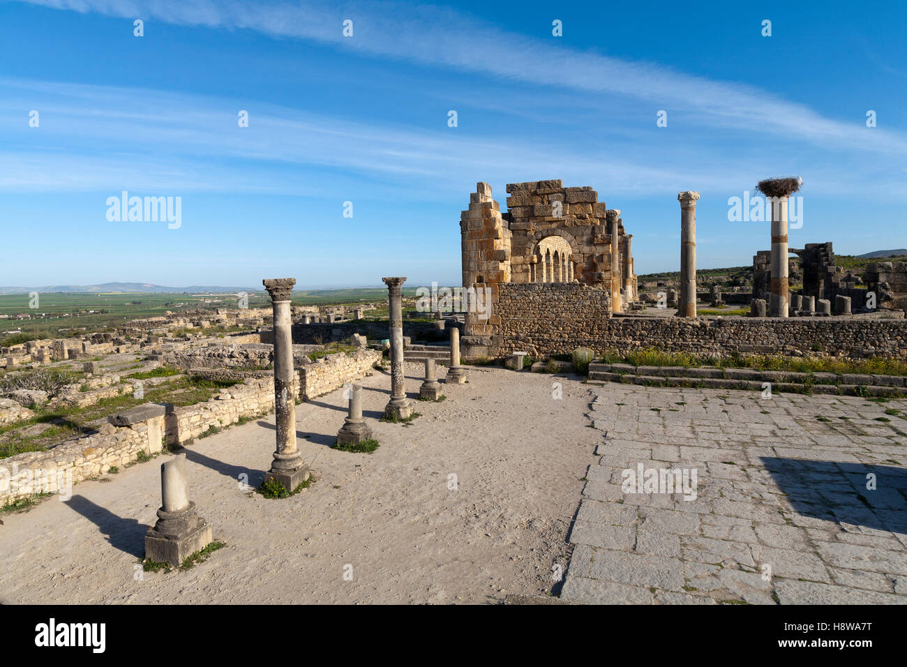 La basilica presso l'antica città di Volubilis nel massiccio Zerhoun area del Marocco Foto Stock