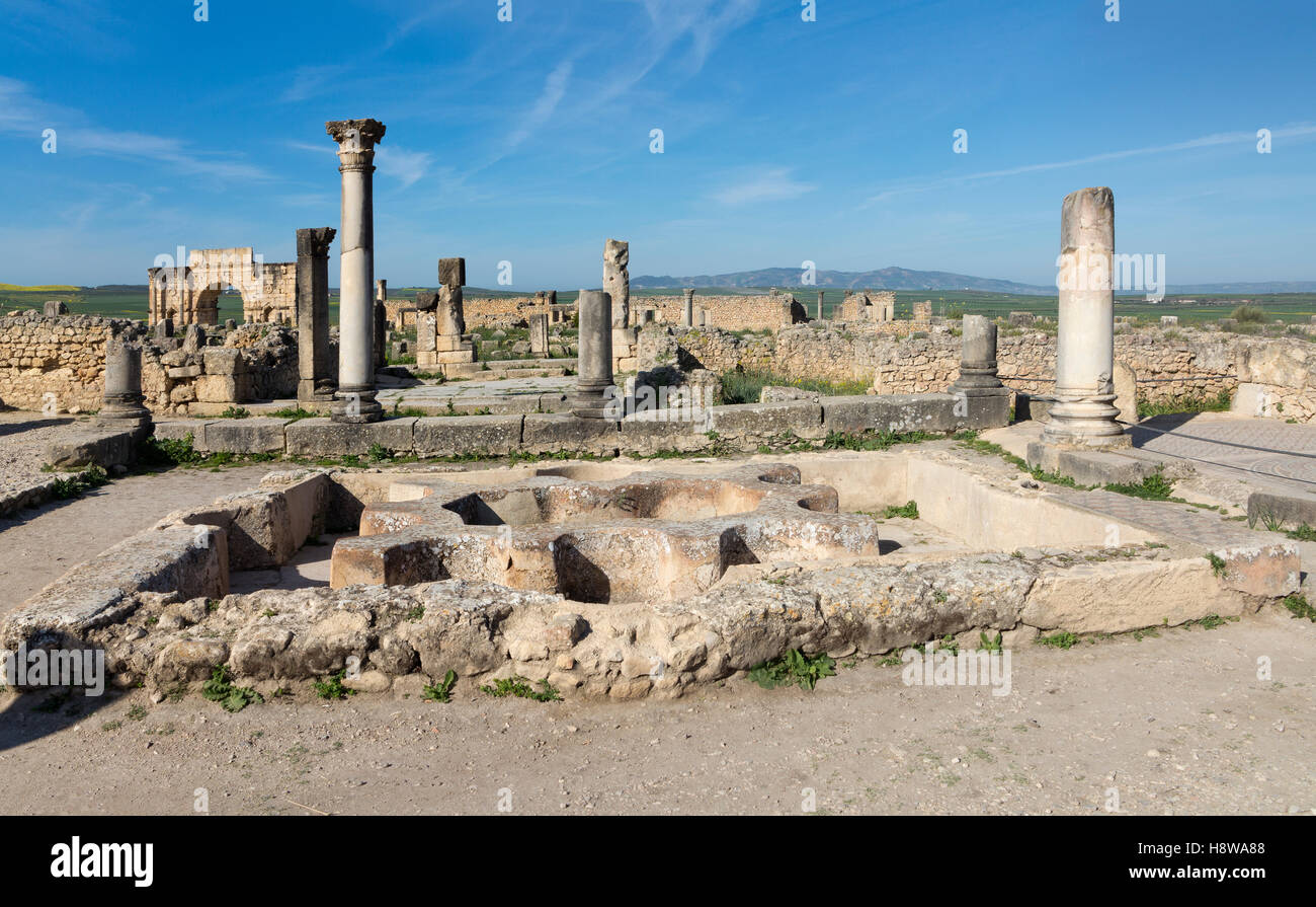 La città antica di Volubilis nel massiccio Zerhoun area del Marocco Foto Stock