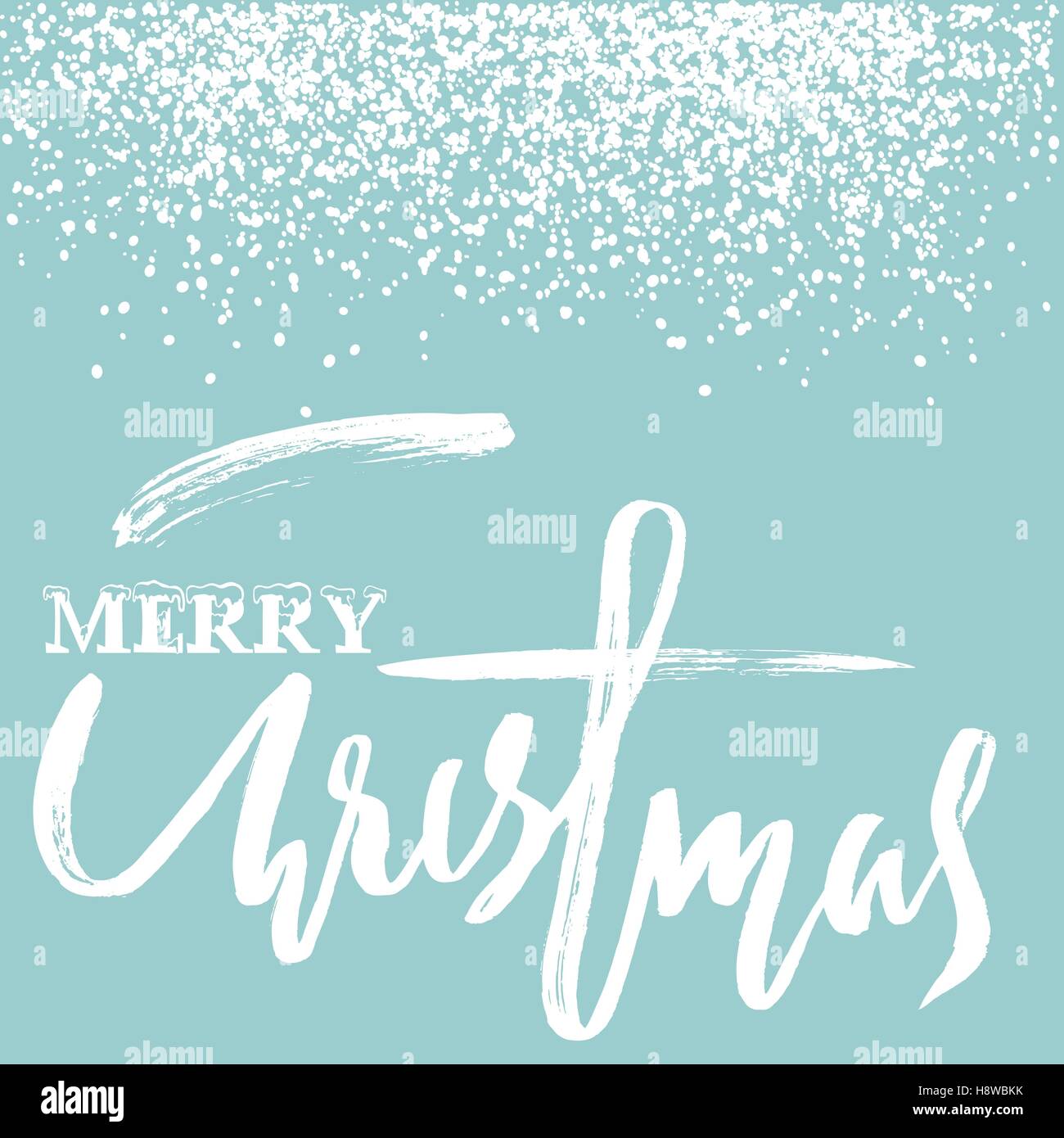 Buon Natale grunge design lettering su sfondo blu con il bianco della neve. Holiday scritte scheda. Illustrazione Vettoriale
