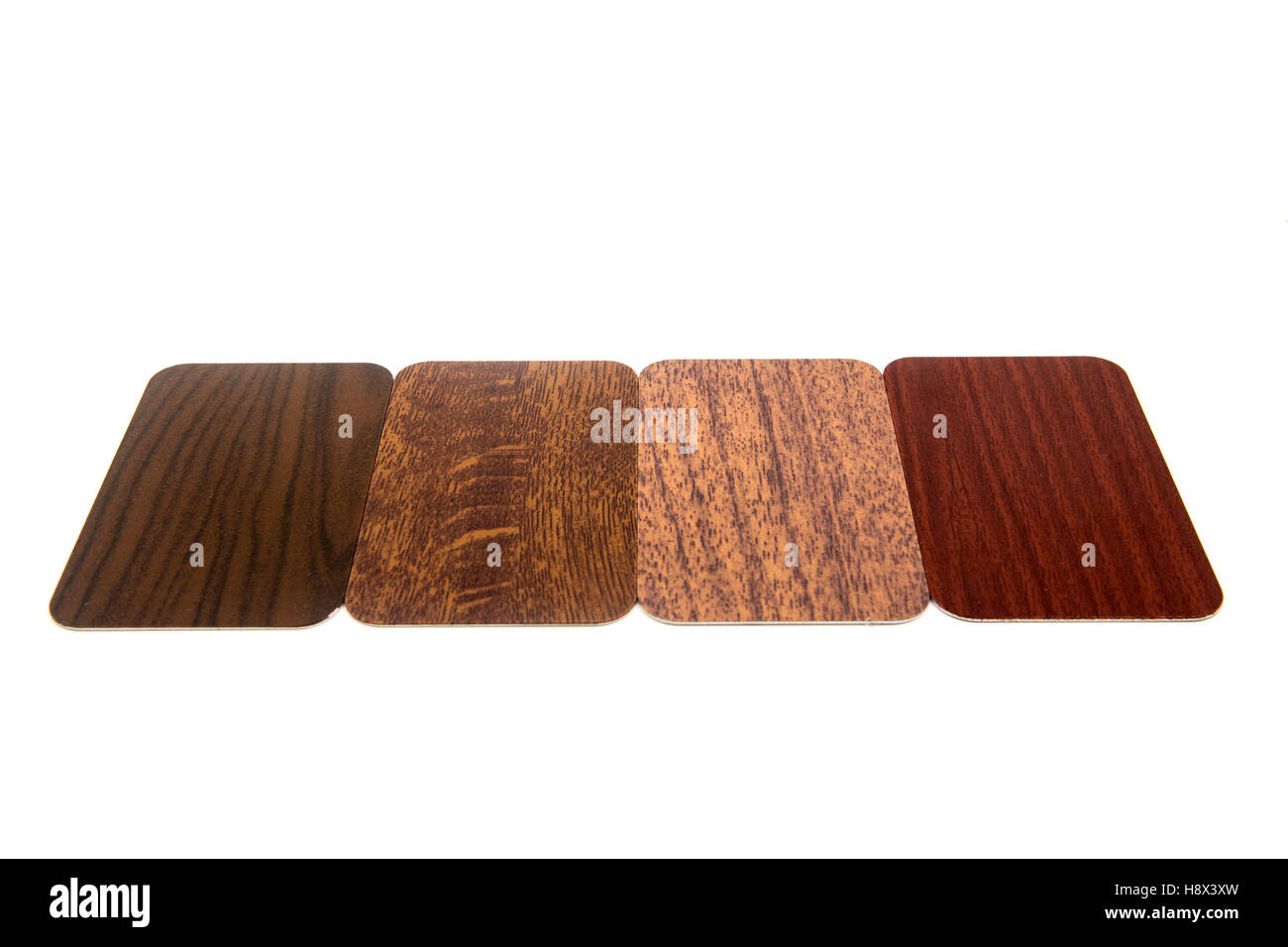 La guida del colore del legno materiale di alluminio, la Champions scelta in legno su bianco Foto Stock