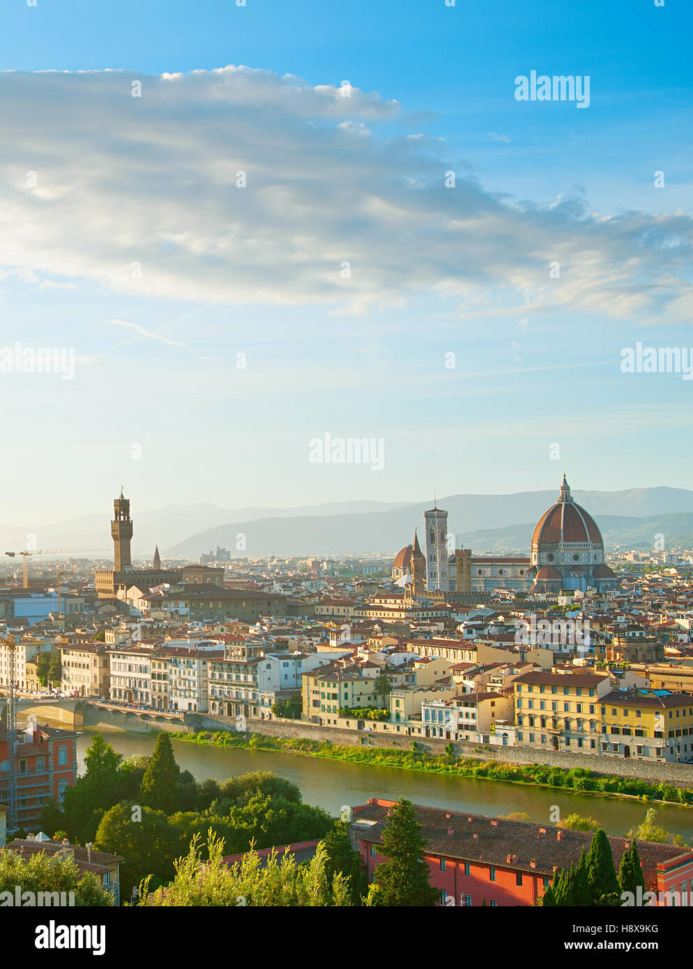 La città di Firenze con Ponte Vecchio, Palazzo Vecchio e Cattedrale di Santa Maria del Fiore. Italia Foto Stock