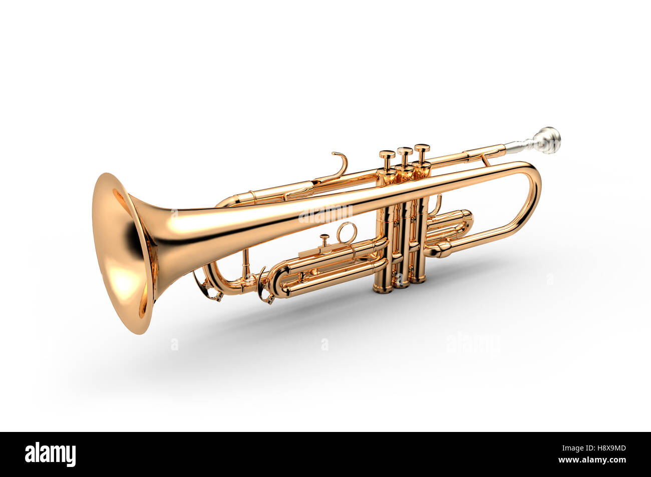 La tromba - Golden tromba strumenti classici isolato su bianco, 3D illustrazione Foto Stock