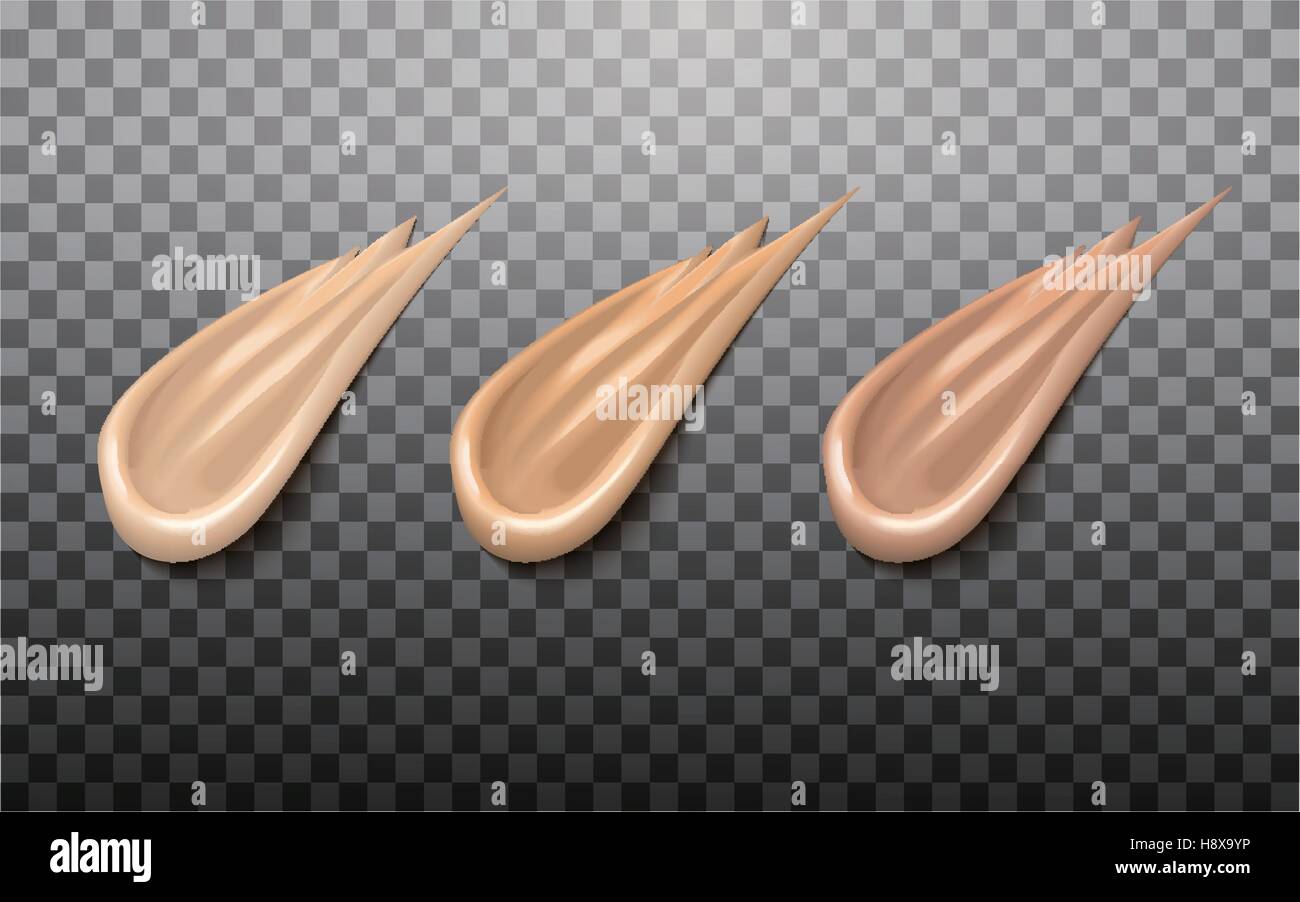 Liquido di elementi di fondazione, diversi toni della pelle per progettazione o annunci di cosmetici, 3d illustrazione Illustrazione Vettoriale