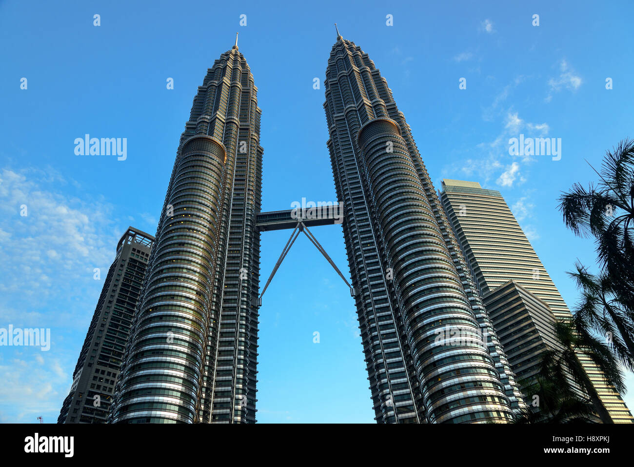Vista delle Torri Gemelle Petronas. Il grattacielo altezza è di 451.9 m, 88 piani. Kuala Lumpur in Malesia Foto Stock