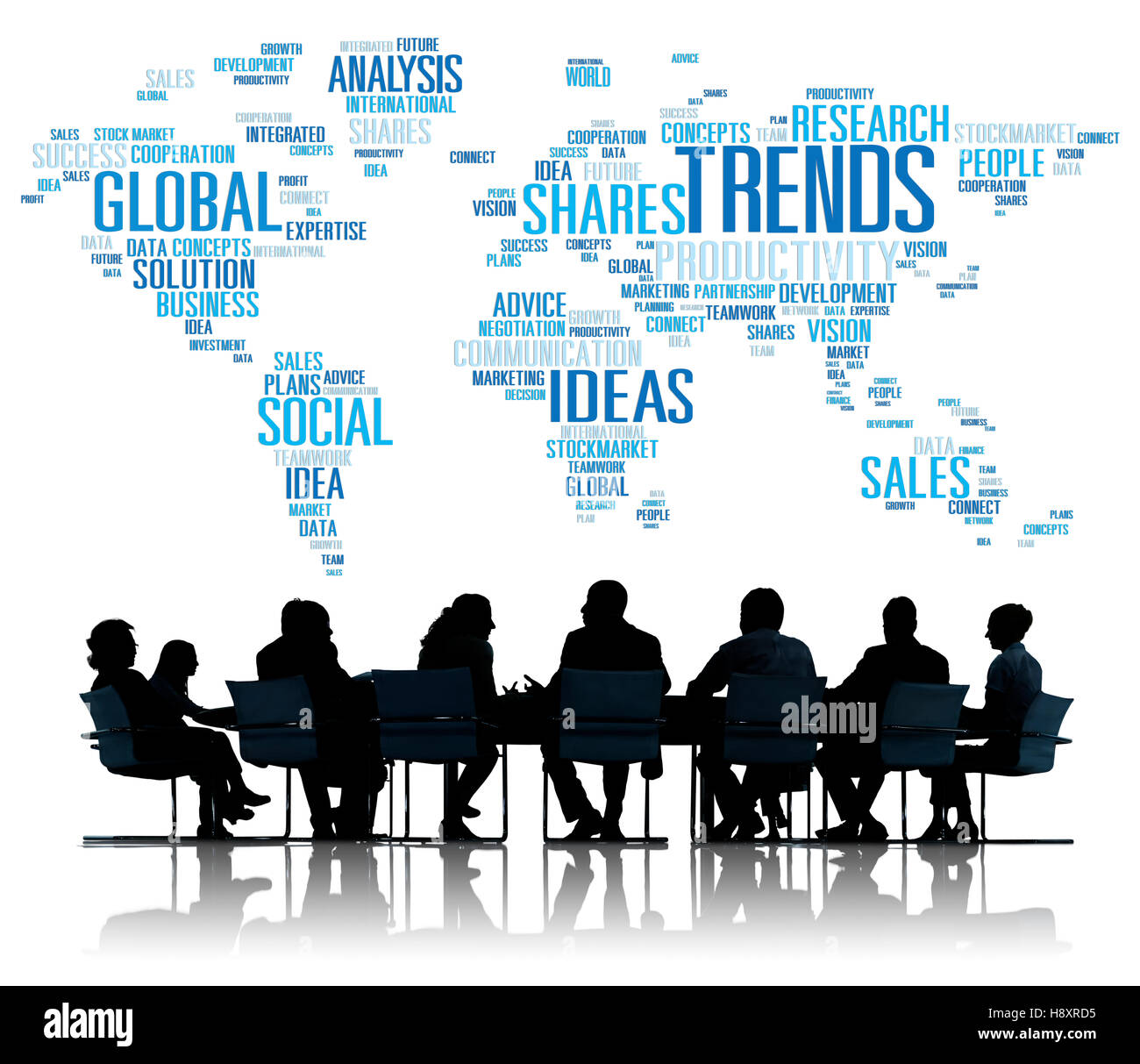 Tendenze mappa Mondo idee di marketing sociale concetto di stile Foto Stock