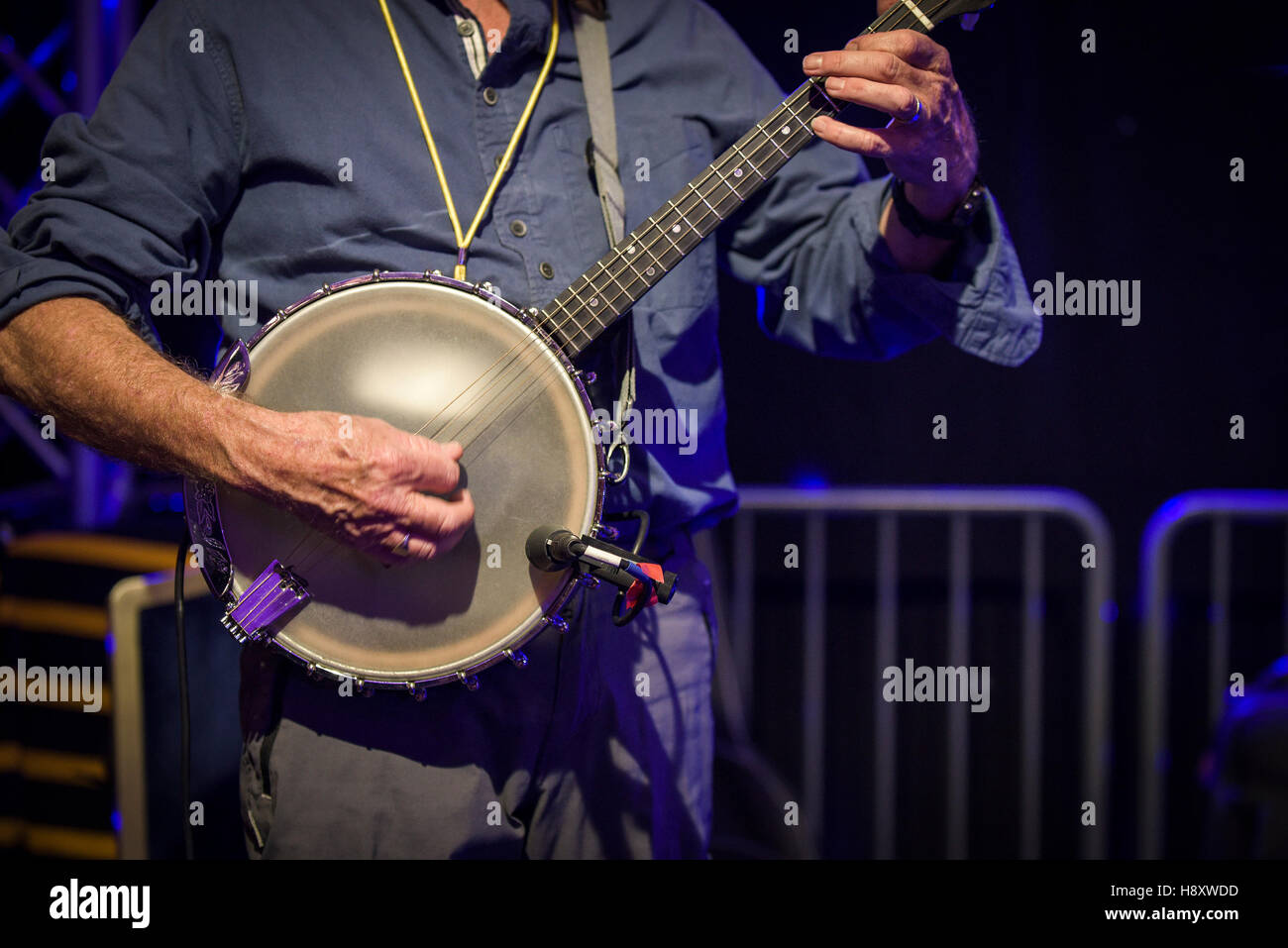Un lettore banjo eseguendo. Foto Stock