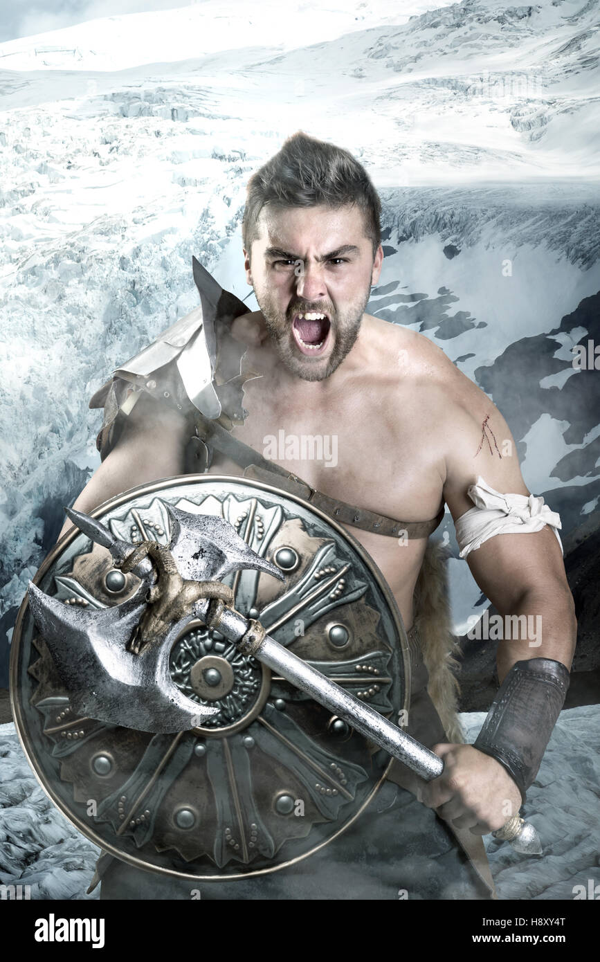 Antico Guerriero barbaro o Gladiator pronti a combattere Foto Stock