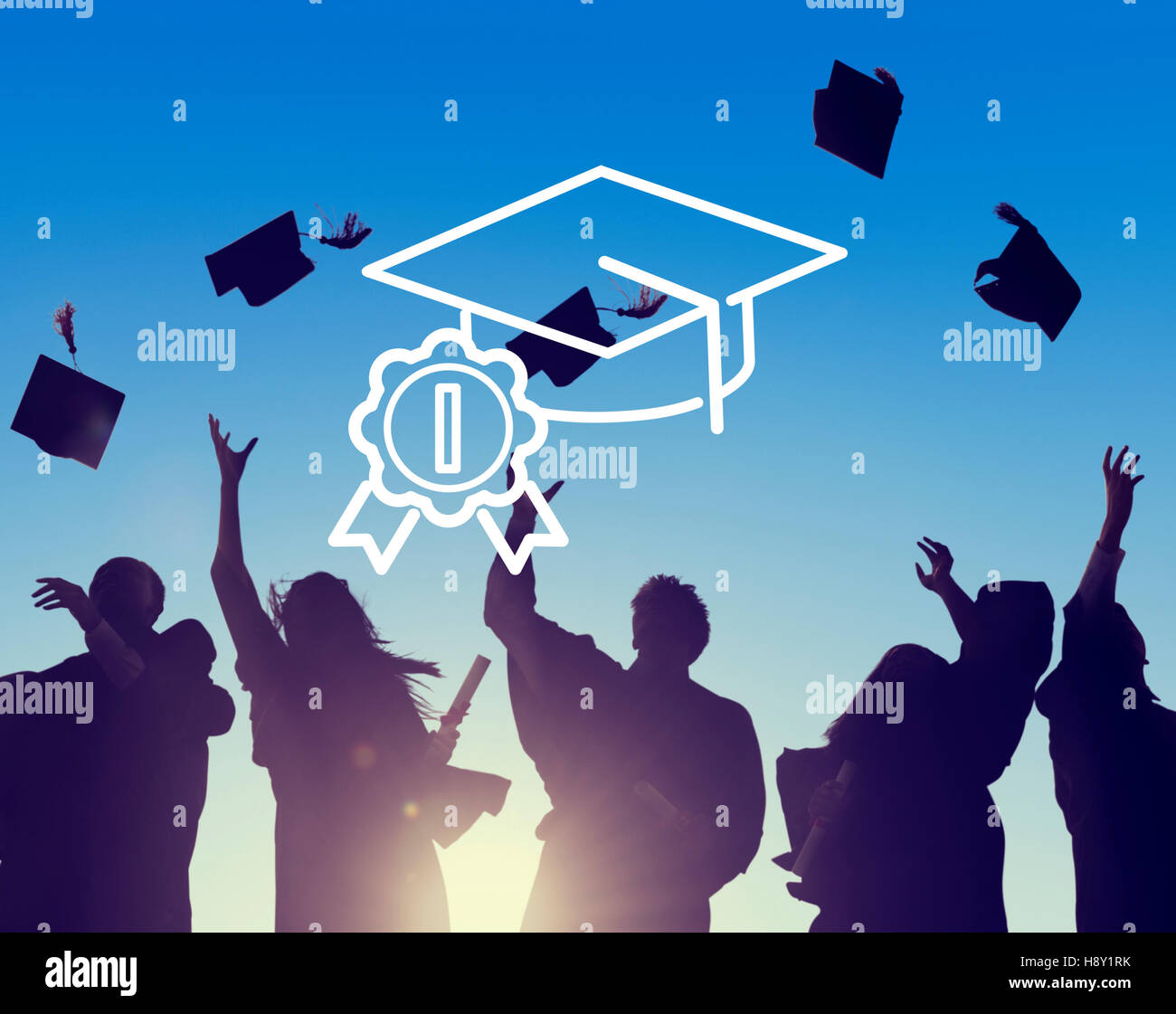 Graduazione accademico Hat con successo il concetto di istruzione Foto Stock