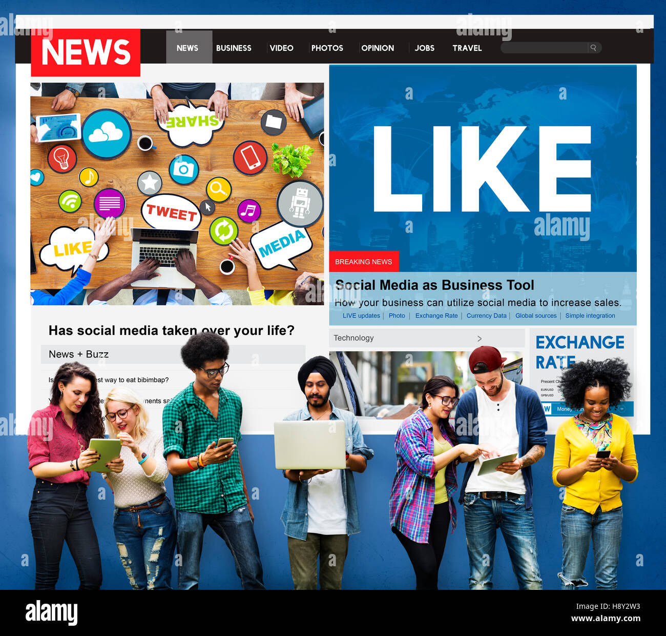 Come condividere i Social Media News Feed Concept Foto Stock