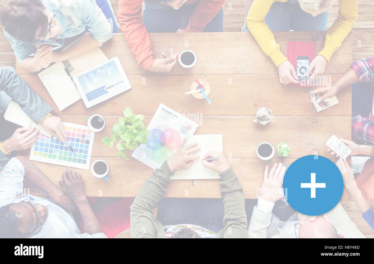 Icona Aggiungi crea un nuovo pulsante Aggiungi Plus Concept Foto Stock