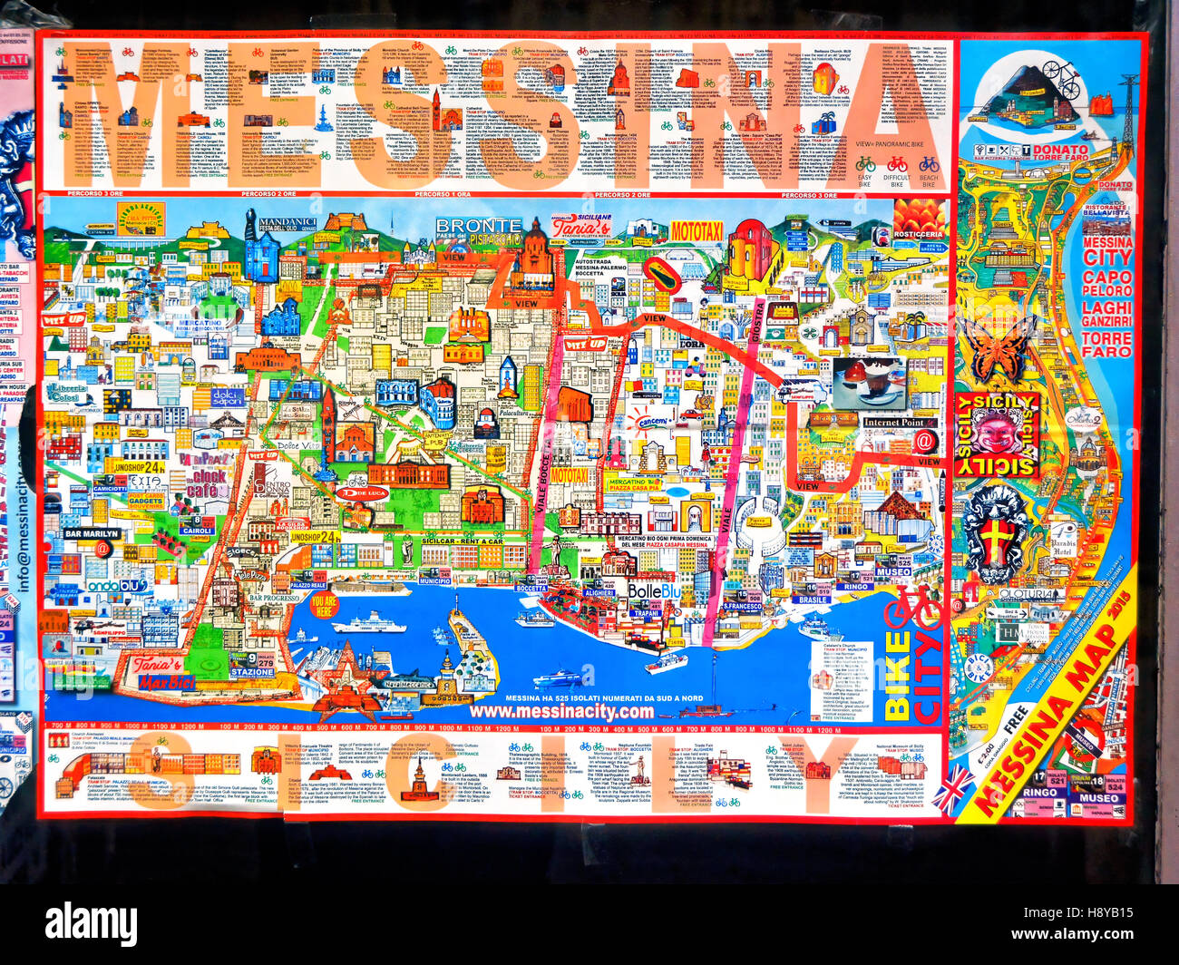 Colorato Messina Sicilia tourist street mappa Foto Stock