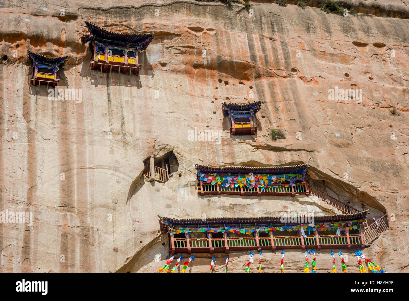 Mati Si tempio nella roccia grotte, Zhangye, provincia di Gansu, Cina Foto Stock