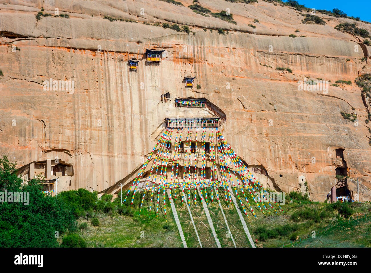 Mati Si tempio nella roccia grotte, Zhangye, provincia di Gansu, Cina Foto Stock