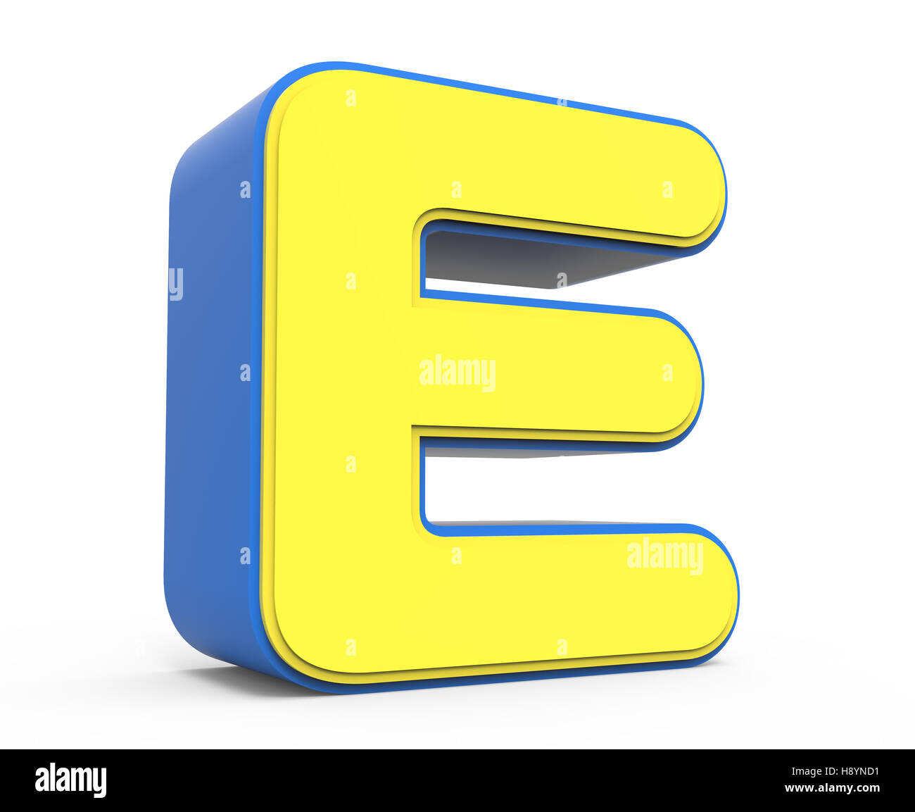 Il rendering 3d carino giallo lettera e isolato sfondo bianco, toylike alfabeto per design, parola giallo con cornice blu, sinistra lea Foto Stock