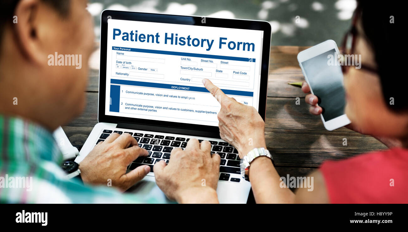 Storia clinica del paziente sotto forma di documento Concept Foto Stock