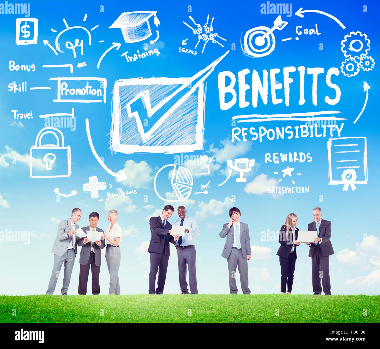 Vantaggi guadagno utile guadagnare redditi aziendali il concetto di comunicazione Foto Stock